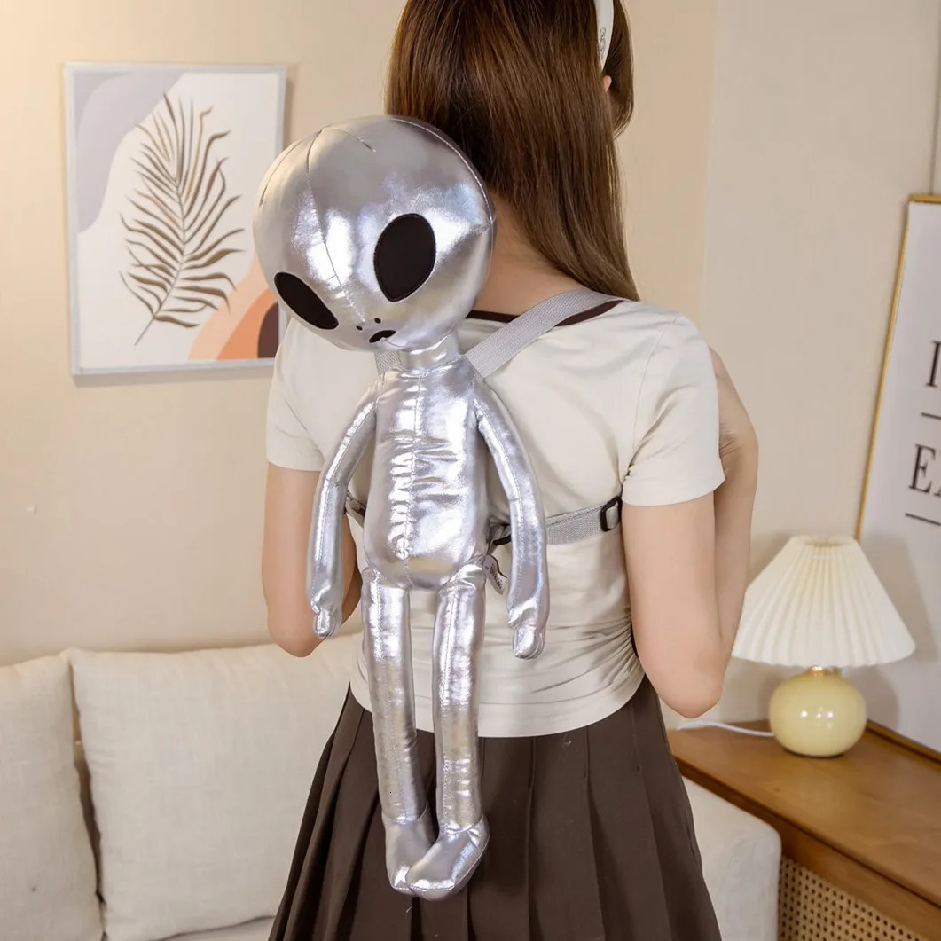 60cm fashionable alien backpack PU ET exotic soft filled plush doll plush animal toy childrens creative gift 241016