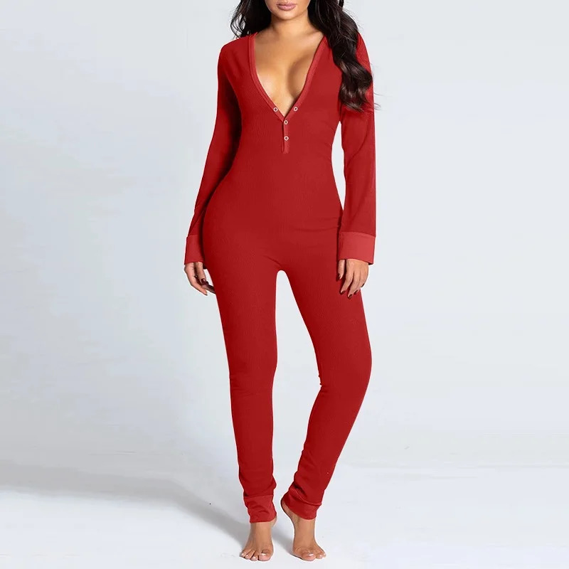 Sexy sleepwear womens jumpsuit button down front back Bum open butt flap jumpsuit Loungewear Christmas print button 241011