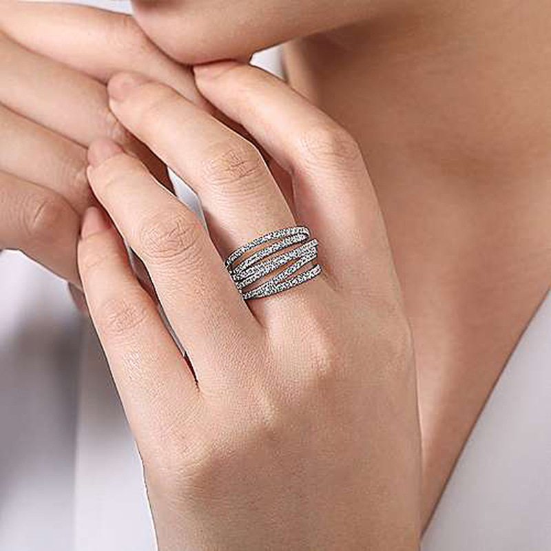 Women's luxury ring hip-hop style unisex diamond ring retro geometric line crystal ring irregular multi-layer ring
