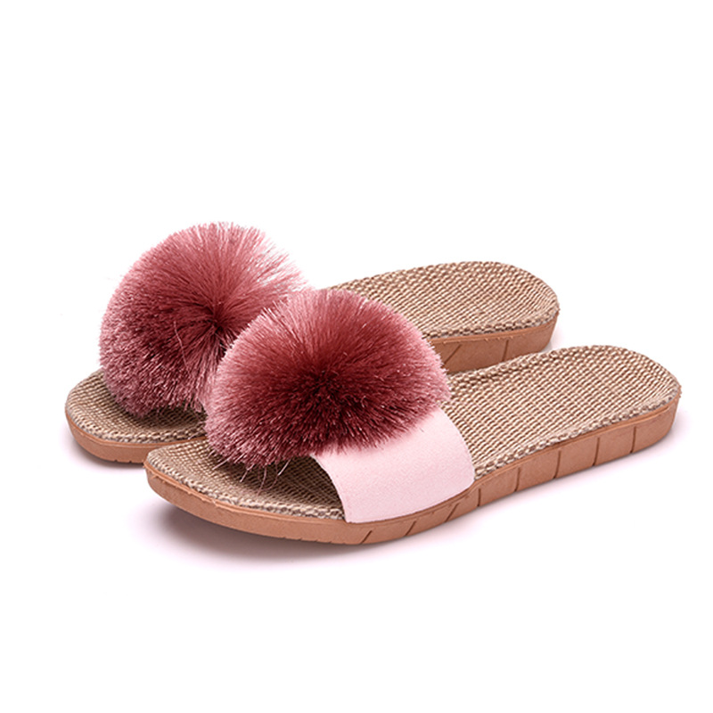 Cute Fluffy Ball en Slippers Home Four Seasons General Indoor Non-Slip Soft Bottom Sandals 9430