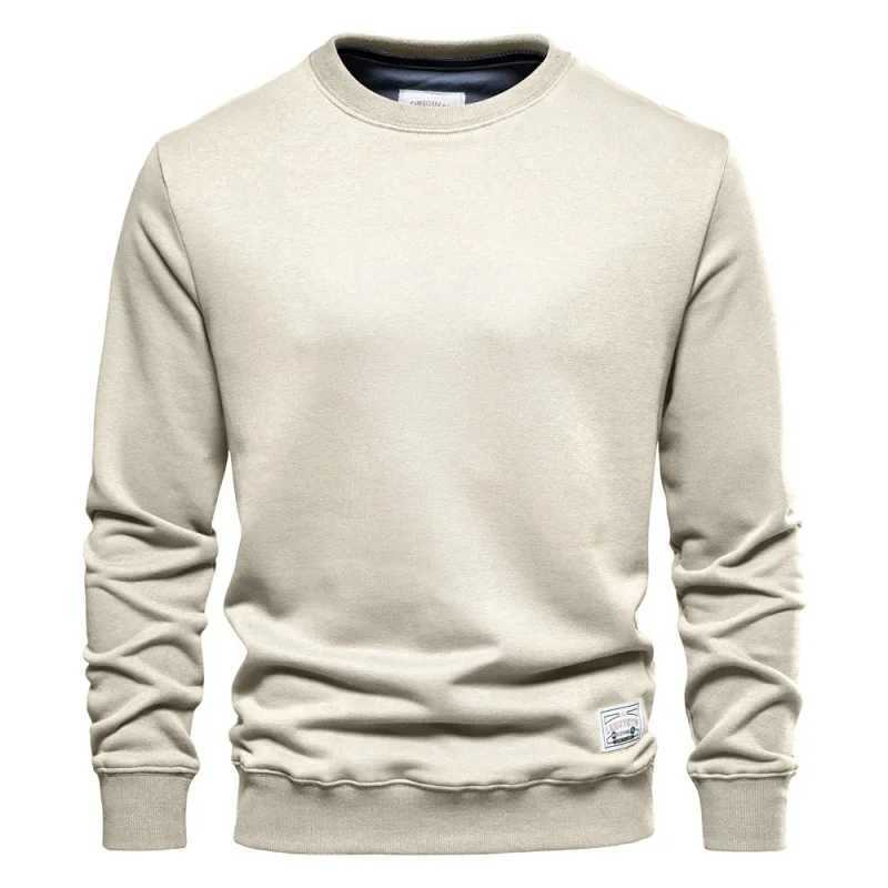 Autumn mens loose solid round neck long sleeved sports and leisure hoodie Y241016