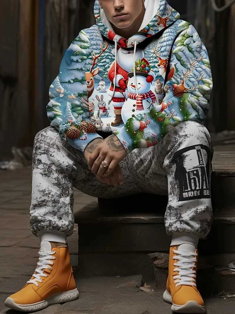 2025 Mens Christmas Hoodie Santa Claus 3D Printed Hoodie Mens Autumn Fashion Mens Festival Top Y241016