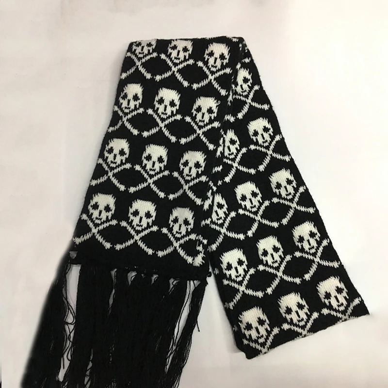 Dragon Skull Scarf Unisex Womens Winter Knitted Pashmina Shawl Black Acrylic Echape Womens Skeleton Packaging with Edges 241007