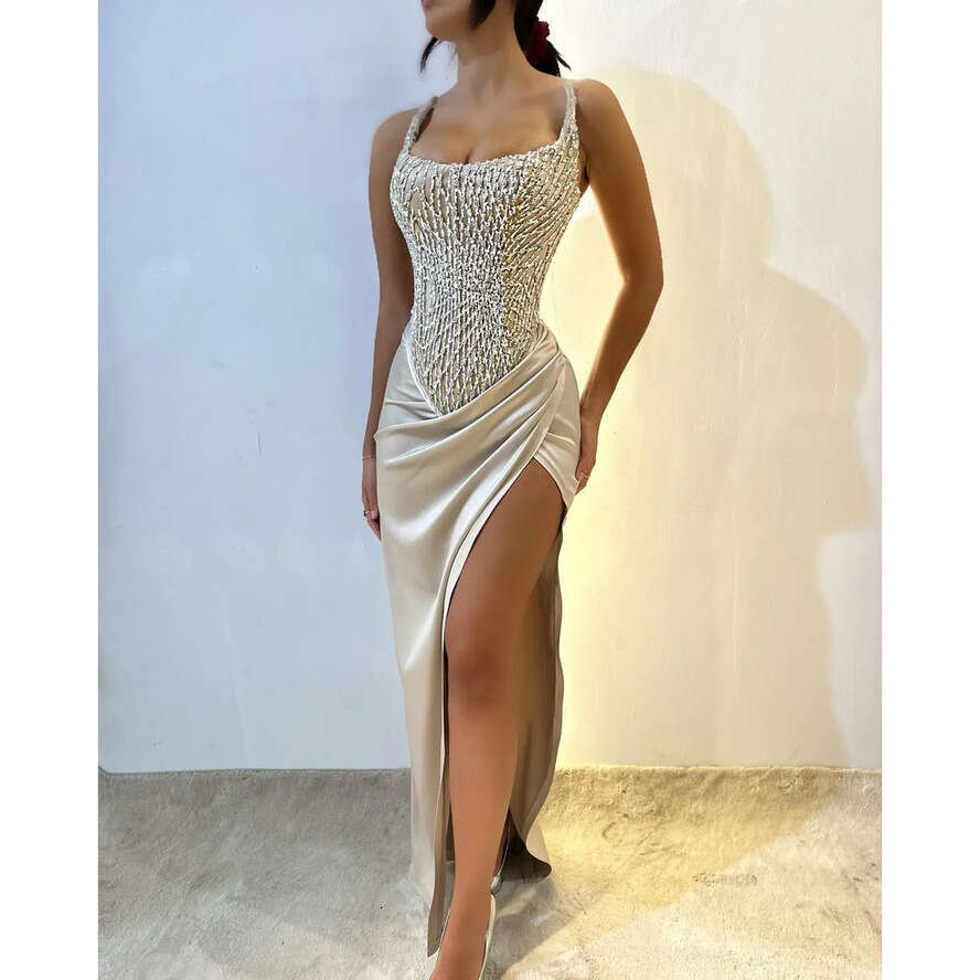 Dresses Strapless Prom Champagne Beads Top Evening Split Formal Long Special Ocn Party Dress Bc19079 0703