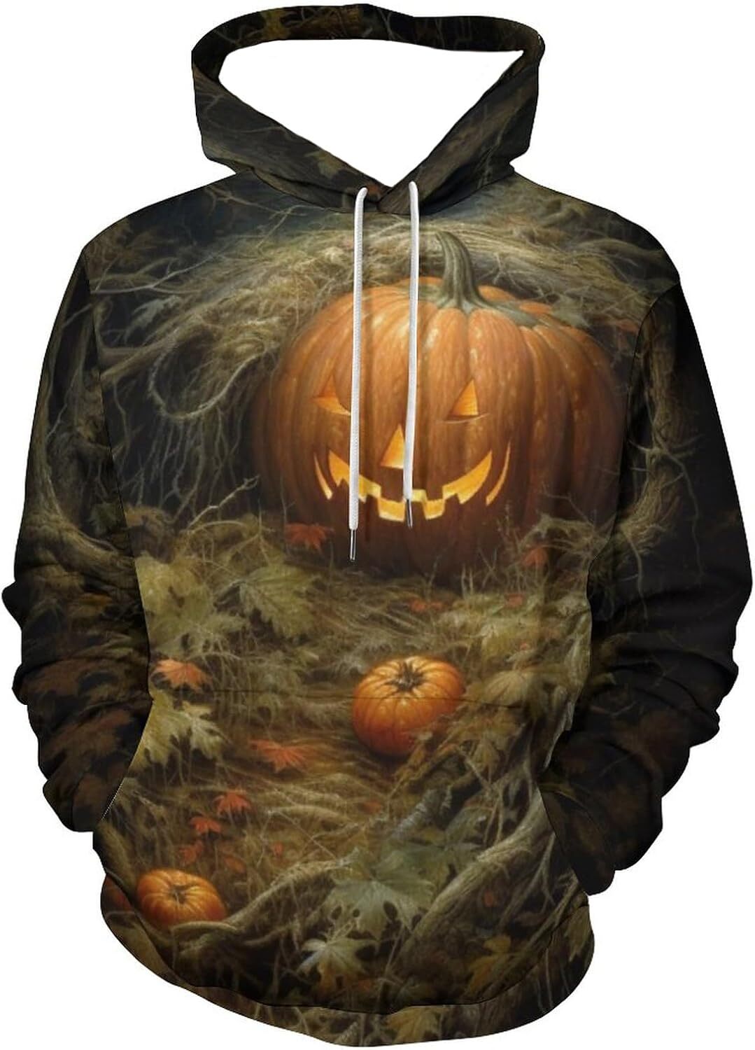 Hoodie for Mens Novelty Pumpkin Smiling Face Hoodie Halloween Cartoon Psychedelic Pattern Casual Pullover Hoodie Graphic Fashion Trends