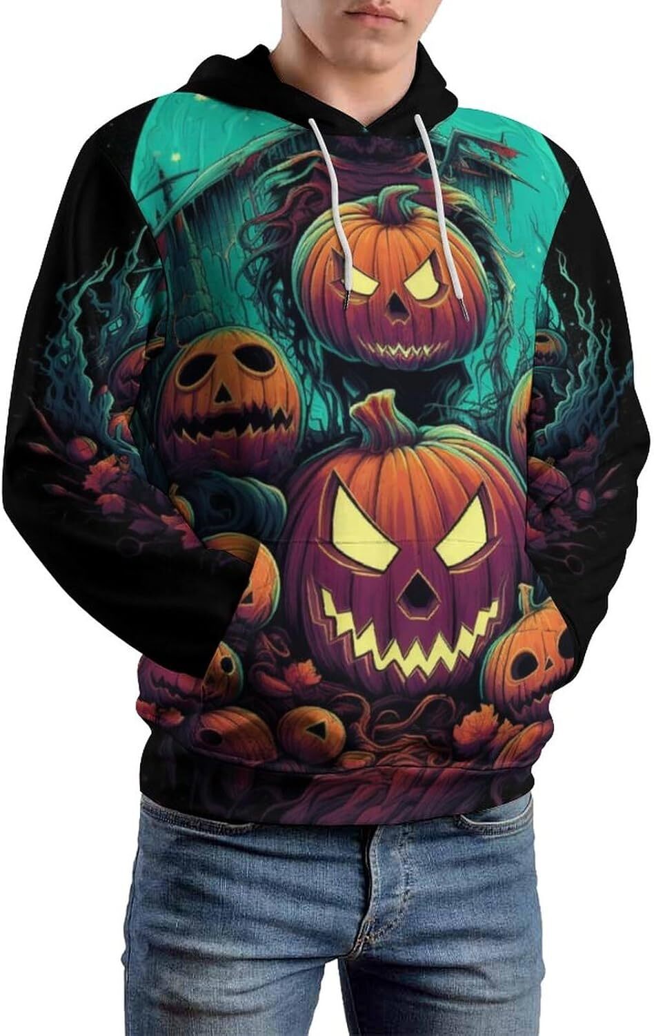 Hoodie for Mens Womens Unisex Mens Pumpkin Lamp Lightweight Hoodie 3D Printed Cartoon Pattern Long Sleeve Pullover Hoodie Graphic Pullover Long Sleeve