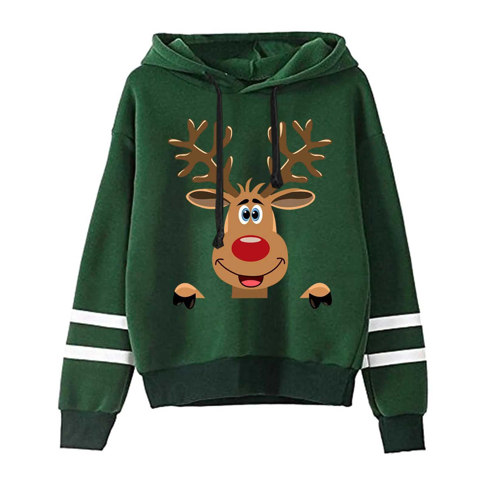 Christmas sweater Pullover Harajuku deer long sleeved womens hoodie printed casual top womens hoodie Y241016