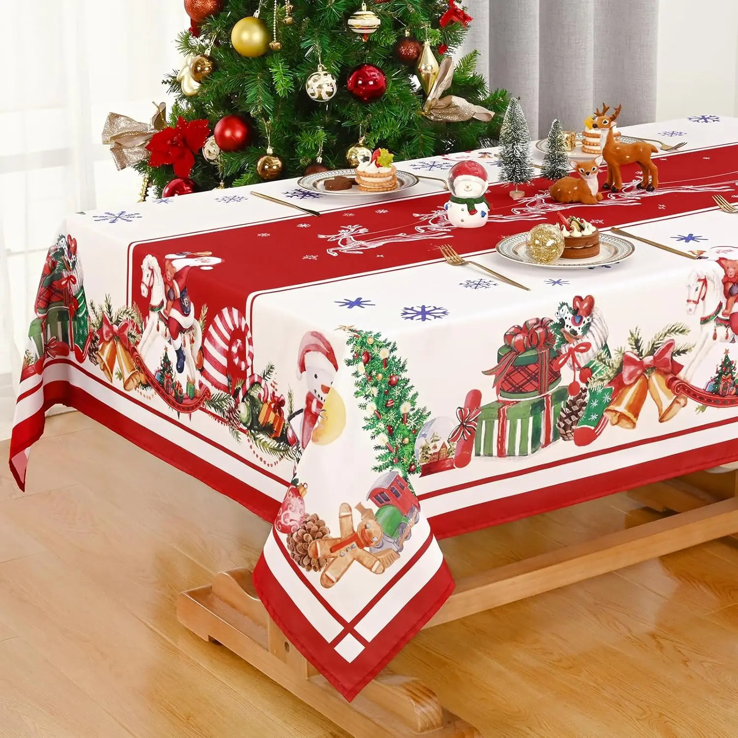 Santa Claus snowman red tablecloth party decoration winter Christmas pine needle table cover dining table decoration navigation decoration 241015