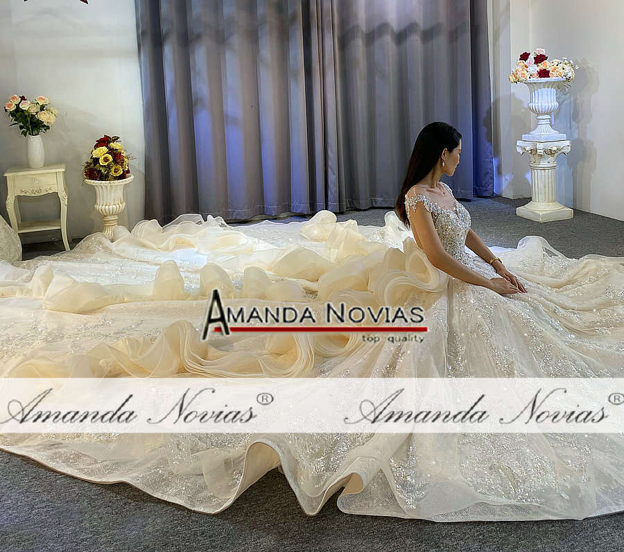 New design ruffles skirt long train wedding dresses bridal dress