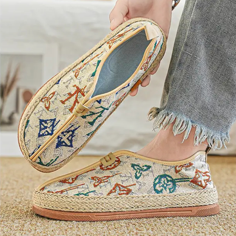 2024 Summer Men's New Canvas Sports Casual Shoeless Flat Shoes Breathable Wear Resistance Outdoor Fiess Style
