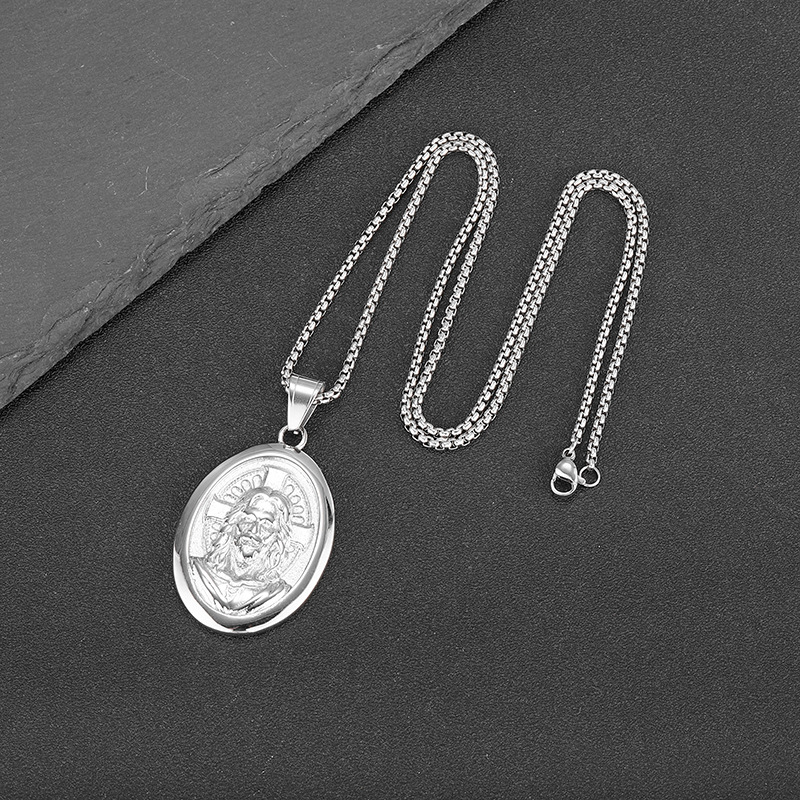 Vintage Hip Hop Jesus Pendant Necklace Stainless Steel 18K Gold Plated Religious Jewelry