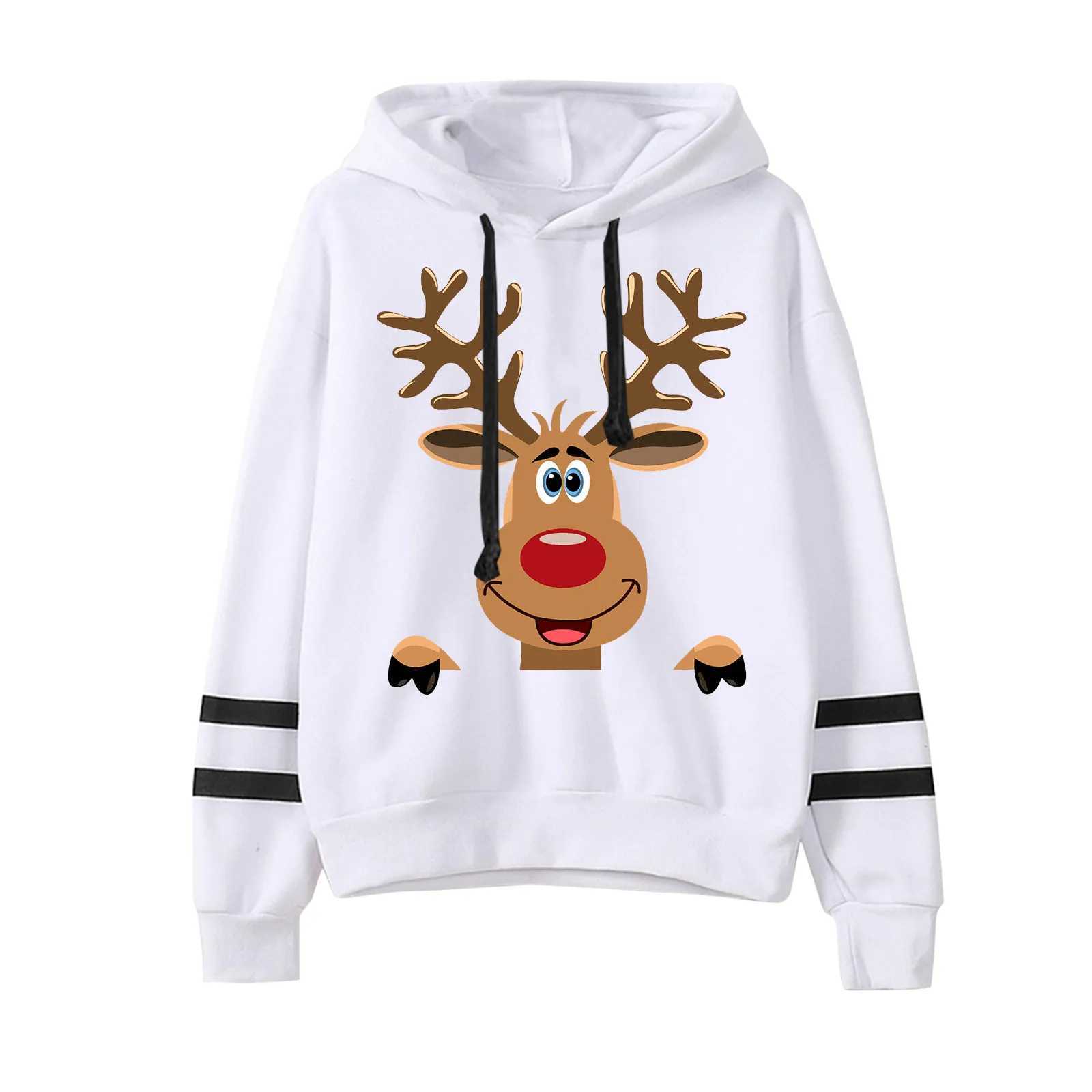 Christmas sweater Pullover Harajuku deer long sleeved womens hoodie printed casual top womens hoodie Y241016