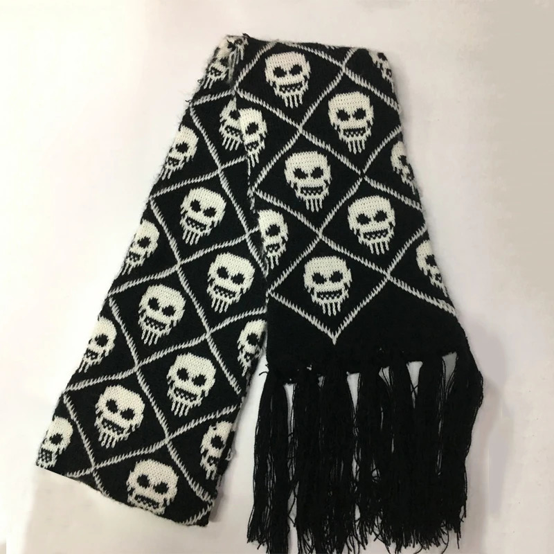 Dragon Skull Scarf Unisex Womens Winter Knitted Pashmina Shawl Black Acrylic Echape Womens Skeleton Packaging with Edges 241007