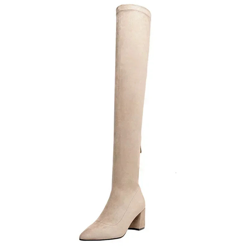 Over The Knee High Boots Women Pointed Toe High Heels Chelsea Snow Boots 2024 Trend Winter Suede Sexy Chunky Pumps Zapatos Mujer 241016