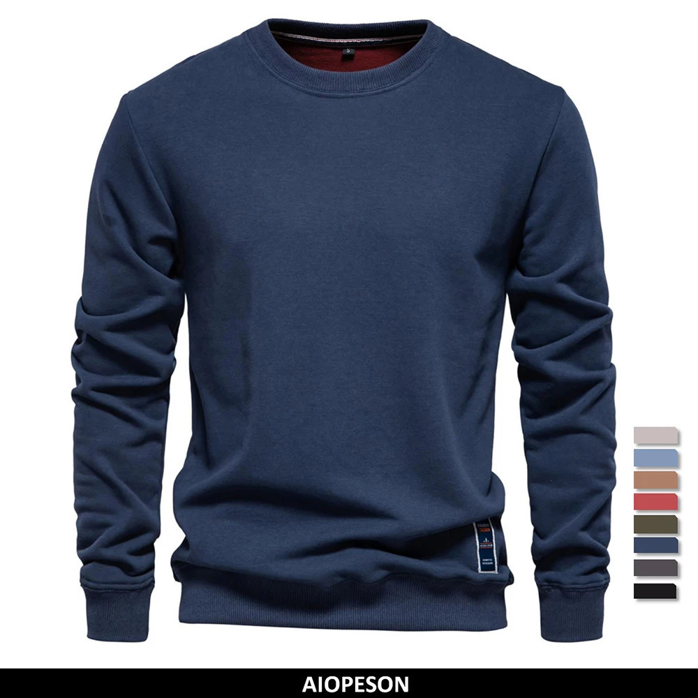 AIOPESON Cottonblend Mens Crew Neck Solid Color Sweatshirts Pullover Casual Sport Sweatshirt for Men 241011