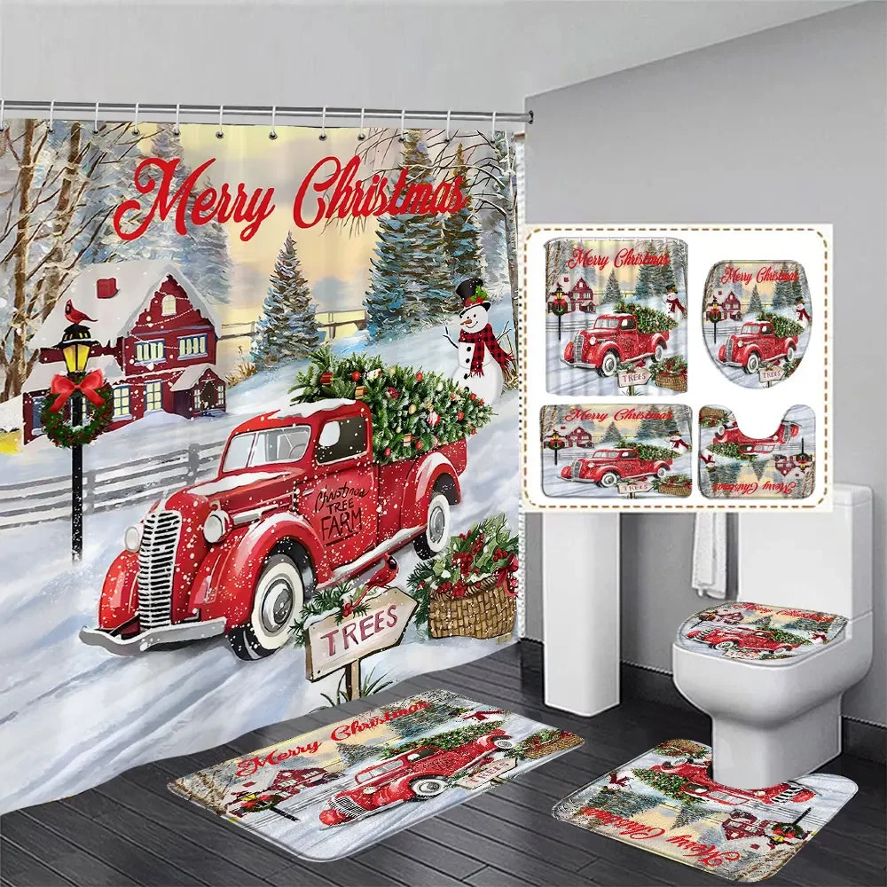 Christmas Bathroom Sets with Shower Curtain Rugs Red Truck Christmas Shower Curtains Xmas Bathroom Rugs Christmas Bathroom Deco 241010