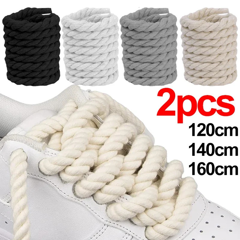2pcs Bold Cotton Linen Twist Weave Shoelaces Wood Rope Laces 120140160CM Men Women Trend Personality Sport Casual Shoes 241016