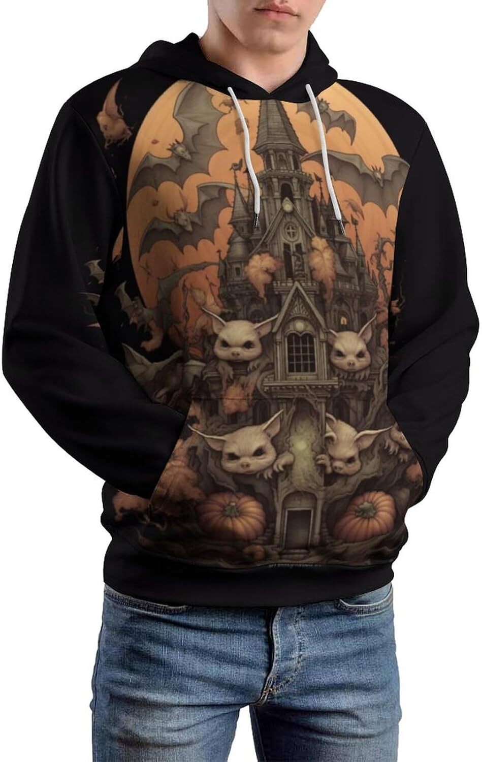 Hoodie for Mens Womens Unisex Psychedelic Ghost Skull 3D Printed Cartoon Pattern Pumpkin Light Long Sleeved Pullover Hoodie Graphic Fashion Trends