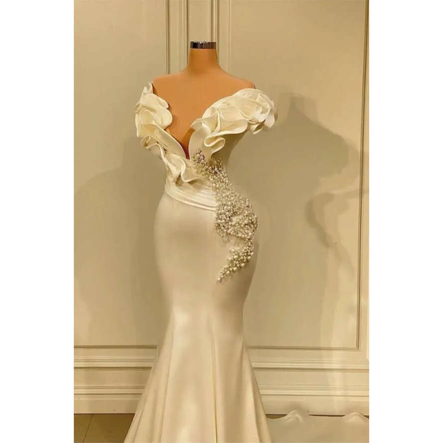 Evening Satin Mermaid Elegant Dresses Off The Shoulder Ruffles Or Length Wers Beaded Pearls Long Party Ocn Prom Gowns Formal Wears Bc10991