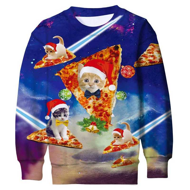 Ugly mens Christmas sweater fun Christmas novel sports shirt cool 3D dog and cat print zipper set long sleeved hoodie set Y241016