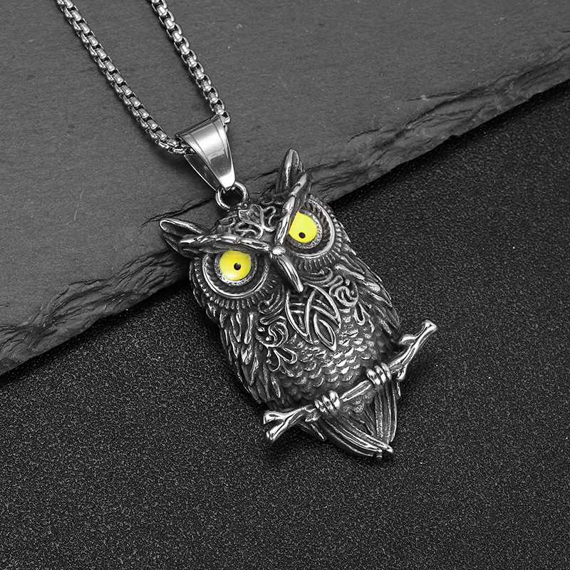 Hip Hop Owl Pendant Necklace Stainless Steel 18K Gold Plated Men Boy Jewelry