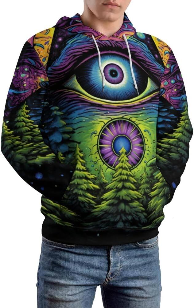 Hoodie for Mens Womens Unisex Novelty Cyclops Mountain Pattern Hoodie Dream Cartoon Printed Mushroom Long Sleeve Pullover Hoodies Graphic