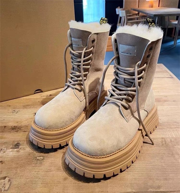 ddmytiger Sheepskin wool integrated sole height increasing Martin for women 2024 winter new item with plush and thick cotton shoes, midsole snow boots