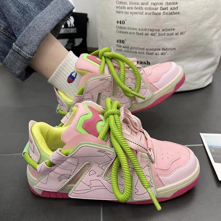 Men's and Women's Autumn Thick Soled Retro Contrasting Letter Casual Board Shoes