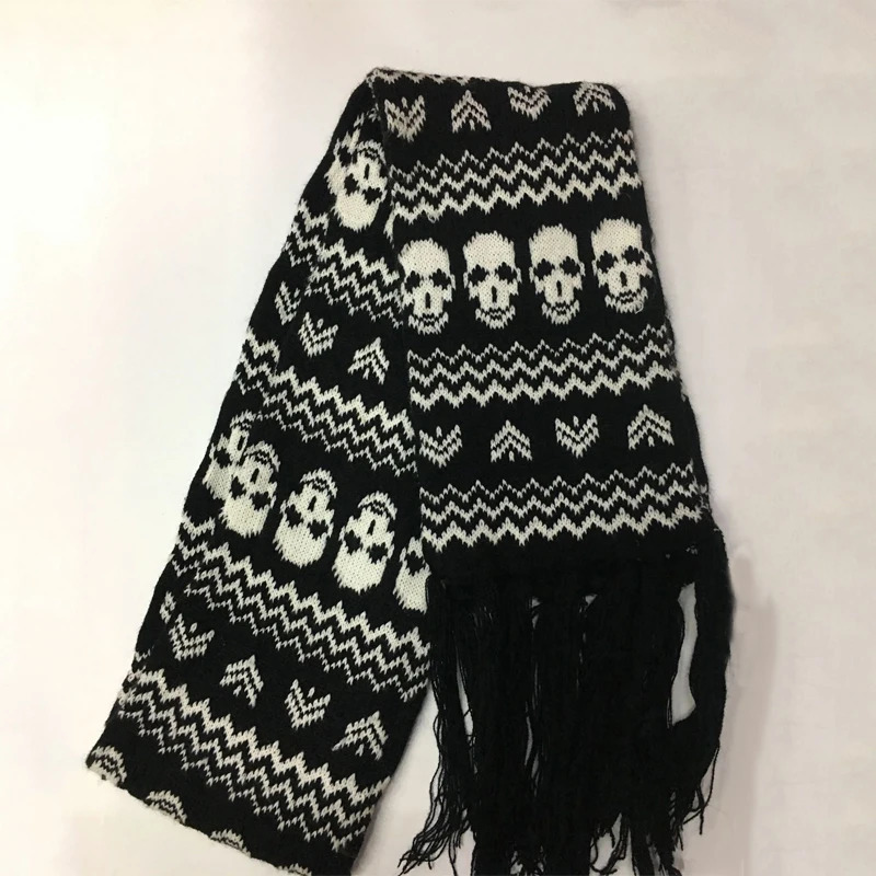 Dragon Skull Scarf Unisex Womens Winter Knitted Pashmina Shawl Black Acrylic Echape Womens Skeleton Packaging with Edges 241007