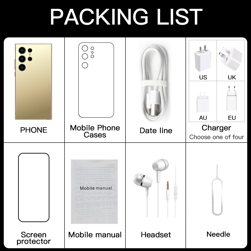 S24 Ultra 5G Android Smartphone 16GB+1TB Unlocked Touch Screen Camera HD Phone Display Face Recognition GPS