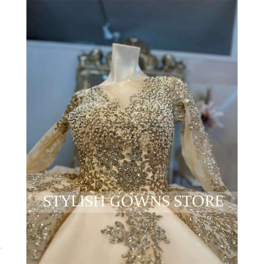 Gold Neck Mexico O Quinceanera Dress Beaded Princess Ball Gown For Sweet 16 Sequined Birthday Party Prom Dresses Robe De Bal 0627 es