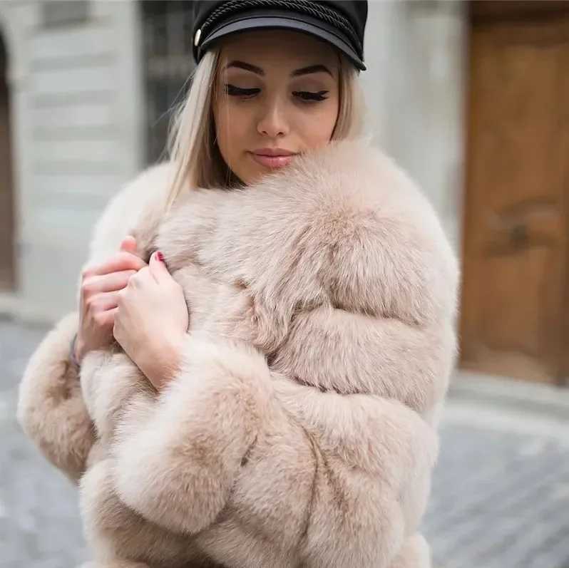 Womens Fashion Faux Fur Coat Super Hot Autumn Winter Women Short Faux Fox Fur Fluffy Jacket High Quality Top Ladies Furry CoatsX241016