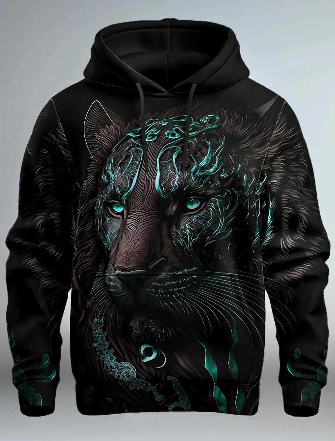 Graphic Lion Mens Fashion 3D Printed Hoodie Street Clothing Hoodie Long Sleeve Printed Front Pocket Spring Hoodie Sportswear Y241016