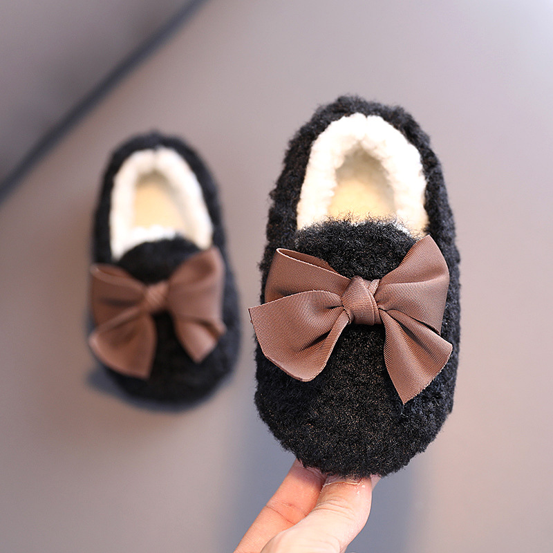 Girls Winter Shoes Big Bow Cute Tie Baby Toddler Casual Shoes Cutefeet Children Slip-on Flats Kid Cotton-padded Warm Fur Enfant Princess Shoes Sizes 2