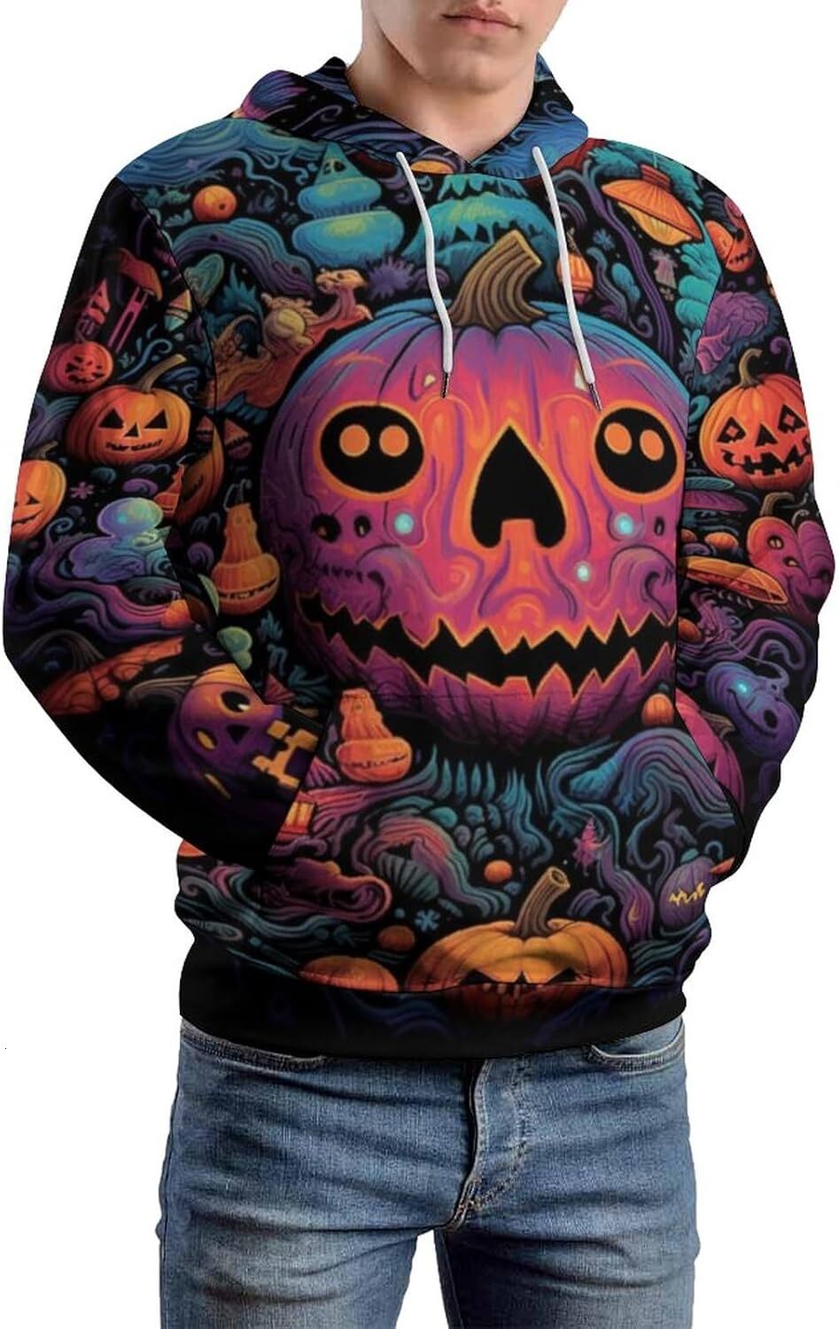 Hoodie for Mens Womens Trippy Pumpkin Hoodie 3D Pattern Printed Darkness Skull Lightweight Long Sleeve Pullover Hoodie Graphic Hoodies sweatshirt