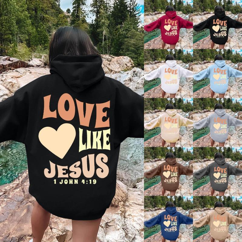 Women's Hoodies Love Like Jesus Letter Print Christian Hoodie For Women Casual Comfortable Warm Tops Oversize Sweatshirt Trend Female