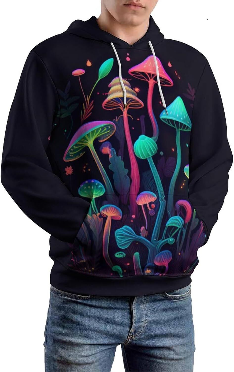 Hoodie for Mens Womens Mens Funny Wild Fungus Rainbow Mushroom Hoodies Vintage Art Sweatshirt Hoodie Graphic Hoodies sweatshirt Pullover Long Sleeve