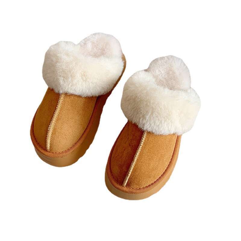 Baotou hairy slippers for women's outdoor wear new fur integrated thick soled home shoes, anti slip flat bottomed half support cotton shoes