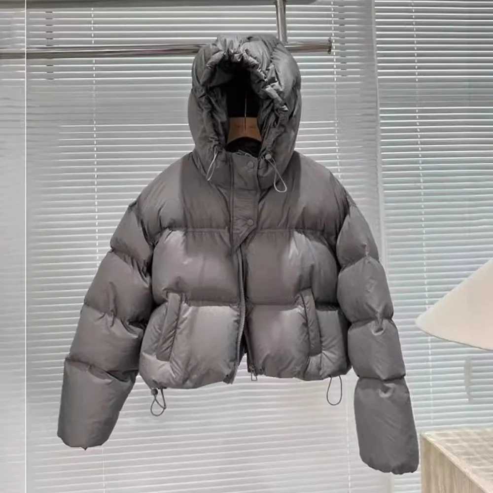 Autumn and winter leisure park womens fashionable womens white duck down jacket with hood warm size thick coat womens coat M241011