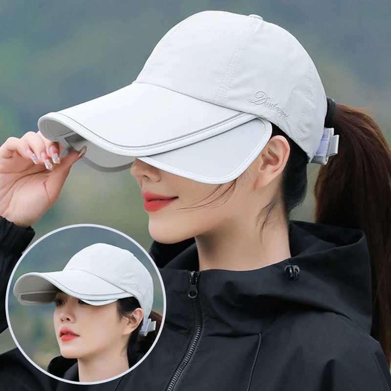 Retractable Wide Brim Baseball Cap Women UV Quick-Drying Waterproof Sun Protection Hat Outdoor Sports Golf Adjustable Summer HatX240930