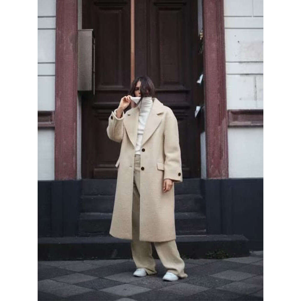 Chinchilia Woolen Coat 2024 Autumn Winter New Fashion Notched Single Breasted Female Overcoat Long Sleeve Casual Lady Outwear