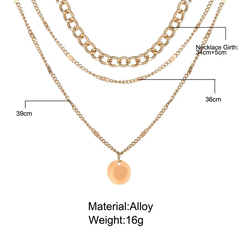 Vintage Silver Color Metal Long Chain Pendant Necklaces Set for Women Sequin Layered Stacked Necklace Jewelry Gift Y2k Accessory 241010