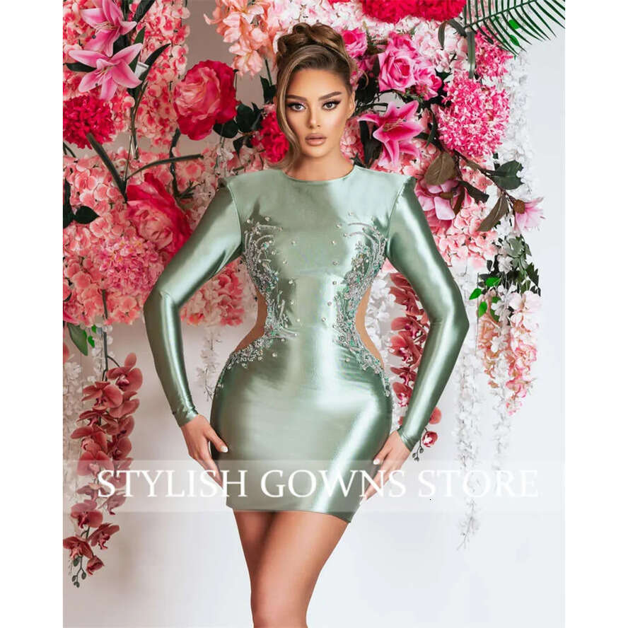 O Neck Short Sexy Prom Crystal Beading Cut Out Birthday Tail Dress Mini Senior Homecoming Party 0627 ut