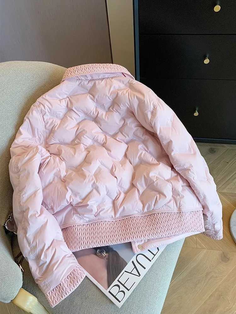 Fashion Pink Collar Womens Cotton Apron Jacket Winter Thick Warm Bedding Coat Womens Single Chest Coat M241011