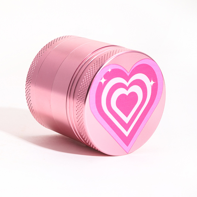 Pink Heart Aluminum Herb Four Piece Grinder, Girly Smoking Accessories for Tobacco-40mm