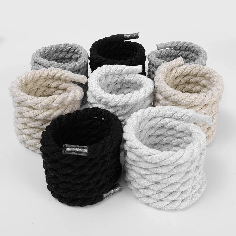 2pcs Bold Cotton Linen Twist Weave Shoelaces Wood Rope Laces 120140160CM Men Women Trend Personality Sport Casual Shoes 241016