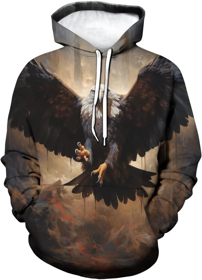Hoodie for Mens Womens Unisex Jungle Majestic Bald Eagle Hoodie 3D Graphic Printed Us Flag Sweatshirt Hoodie Graphic Hoodies sweatshirt Pullover Long 