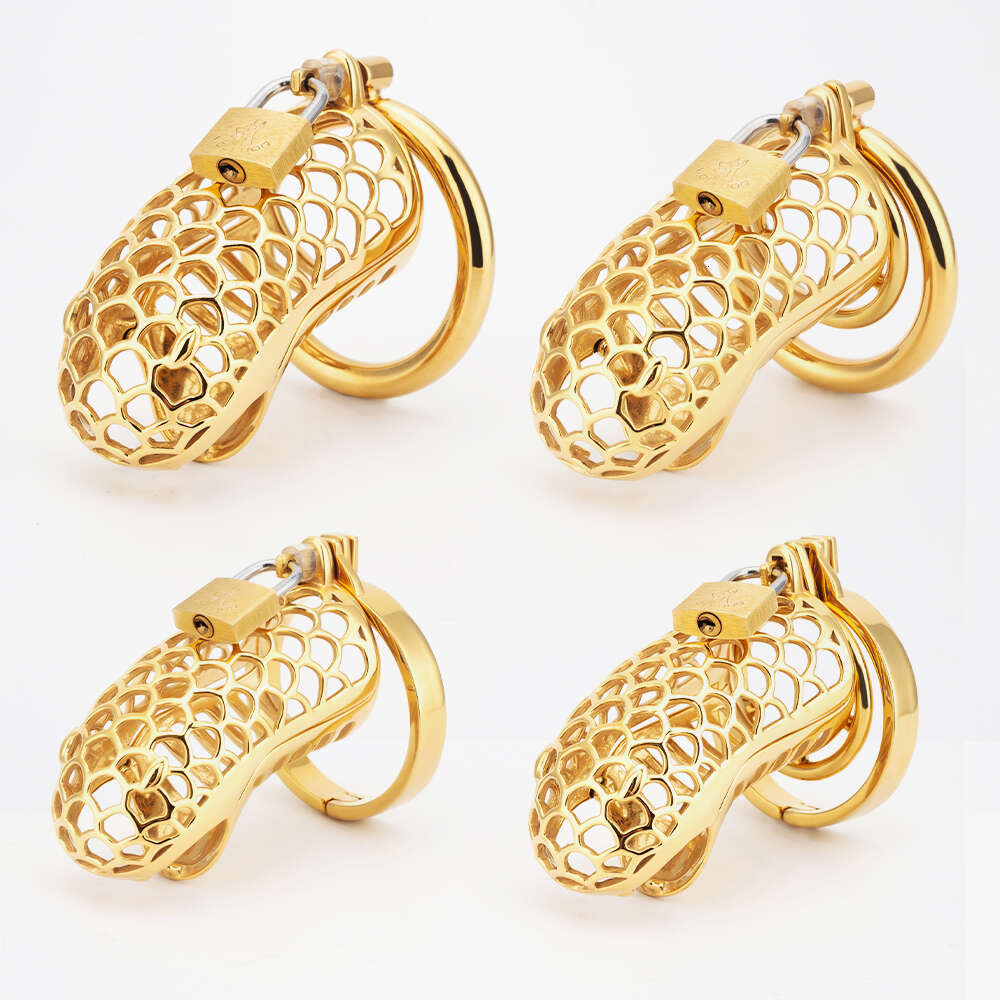 Hollow Stainless Steel Gold Snake Chastity Cage BDSM Male Chastity Device Metal Cock Cage With Spike Ring Lock Sex Toys For Men