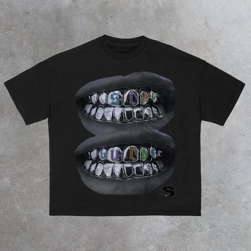 Loose Lip Print Graphic 100% Cotton T-Shirt Men Y2K Summer Short Sleeves Vintage Oversize Tshirt Streetwear Women Tops 241015