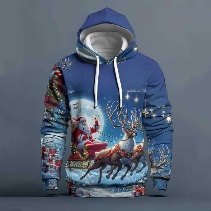 2025 Christmas Mens Hoodie Santa Claus Printed Long Sleeve Sweater Mens Casual Hoodie Loose Oversized Mens Wear Y241016